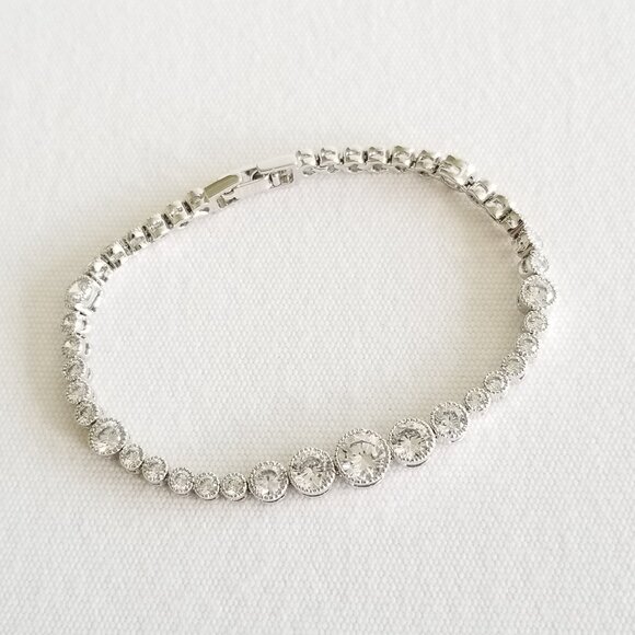 Silver Tennis Bracelet with Cubic Zirconias - NEW - Picture 1 of 6